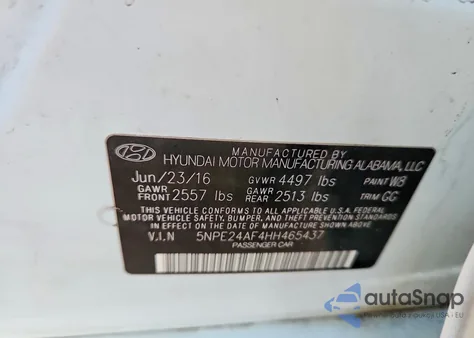 2017 Hyundai Sonata Se z USA, uszkodzony, nr VIN 5NPE24AF4HH465437